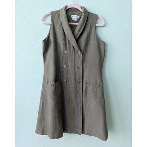 Vintage‎ 90s Cali Cali Silk Linen Double Breasted Vest Dress Olive Green Size 10